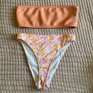 Triangl Bikini Set Small Floral Pink Orange Beach Swimming Summer
